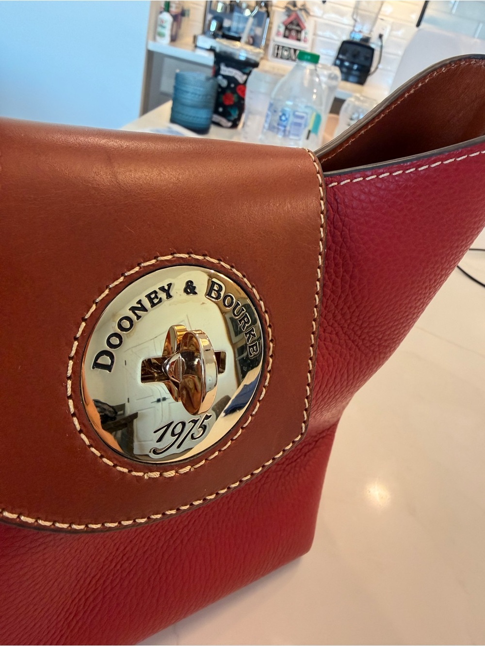 Dooney & Bourke Red Pebble Leather Shoulder Bag with Brown Trim - Picture 3 of 10